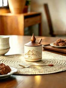 1pc Ceramic Seasoning Jar With Wooden Lid And Spoon, Stackable Exquisite Ceramic Jar/Container/Bowl For Storing Items, Suitable For Storing Sea Salt, Spices, Sugar, Etc., Ideal As Tabletop Decor Or Housewarming Gift - Multicolor - View 3