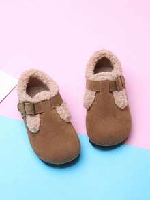 1 Pair Kids Plush Rabbit Ear Metal Buckle Lamb Fleece Warm Unisex Toddler Full-Cover Thermal Lined Winter Shoes Winter - Brown - View 5