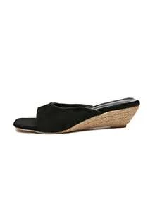 2026 Spring/Summer New Women's Faux Leather Mule Wedge Open-Back Sandals - Black - View 4