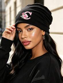 1pc Unisex 26 Letters Slouchy Beanie Hat,Black Soft Knit Stacked Hat,Casual Slouch Skull Cap,Spring/Fall Daily Wear For Outdoor Street Sport - Multicolor - View 4