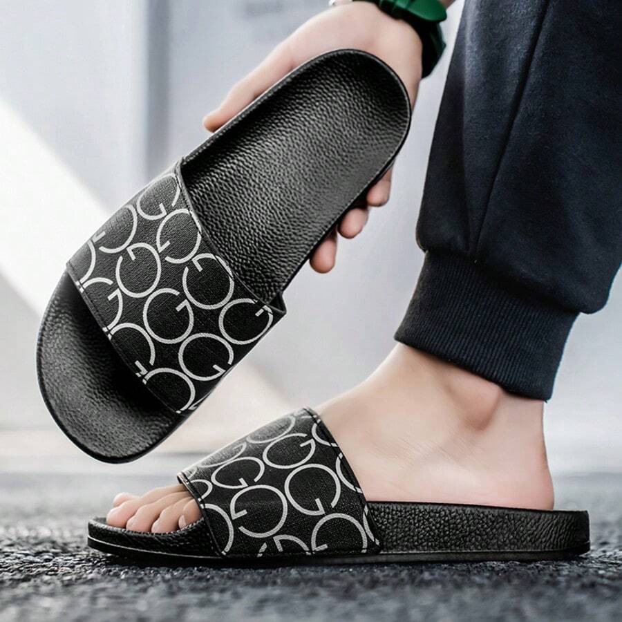 Slip-On Slippers, Soft Anti-Slip Waterproof Home Bathroom Casual Outdoor Wear Sandals With 3D Printed Pattern - Grey - View 1