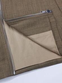 Jaket Linen Model Shacket, Musim Semi/Panas/Autumn, Warna Khaki Tua, Jaket Linen Kasual Minimalis - Khaki - View 10
