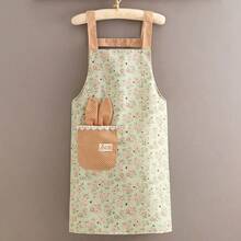 1pc Cute Shoulder Strap Canvas Apron, Waterproof Oil-Proof Breathable Work Uniform Waist Apron, Restaurant Server Uniform, Stain-Resistant Restaurant Chef Apron Coverall, Kitchen Supplies - Multicolor - View 2