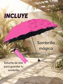 Sombrilla mágica, varios colores, al contacto con el agua empieza a aparecer su estampado Paraguas Mágico Protector Solar Mágico Contra el Sol y la Lluvia Diseño Compacto para Uso Diario - Rosa Fucsia - Ver 6