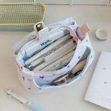 1pc Large Capacity 3-Layer Colorful Star Print Pencil Case, Multi-Compartment Zipper Stationery Pouch, Aesthetic Portable Desktop Organizer For Students, School Office Supplies, Dorm Essential, Back To School Birthday Holiday Gift - Multicolor - View 7