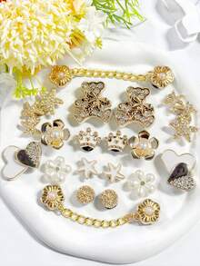18PCS Gold/Silver Bear Chain Shoe Charms, Fashionable & Versatile, Handmade DIY Craft, Suitable For Sandals, Slippers, Etc., Perfect Gift Choice - Multicolor - View 2