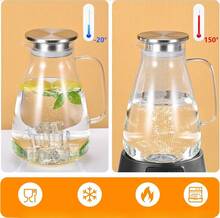 2.2L Glass Pitcher Carafe With Airtight Lid High Temp Resistant Jug For Water Juice Iced & Hot Drinks - Clear - View 6