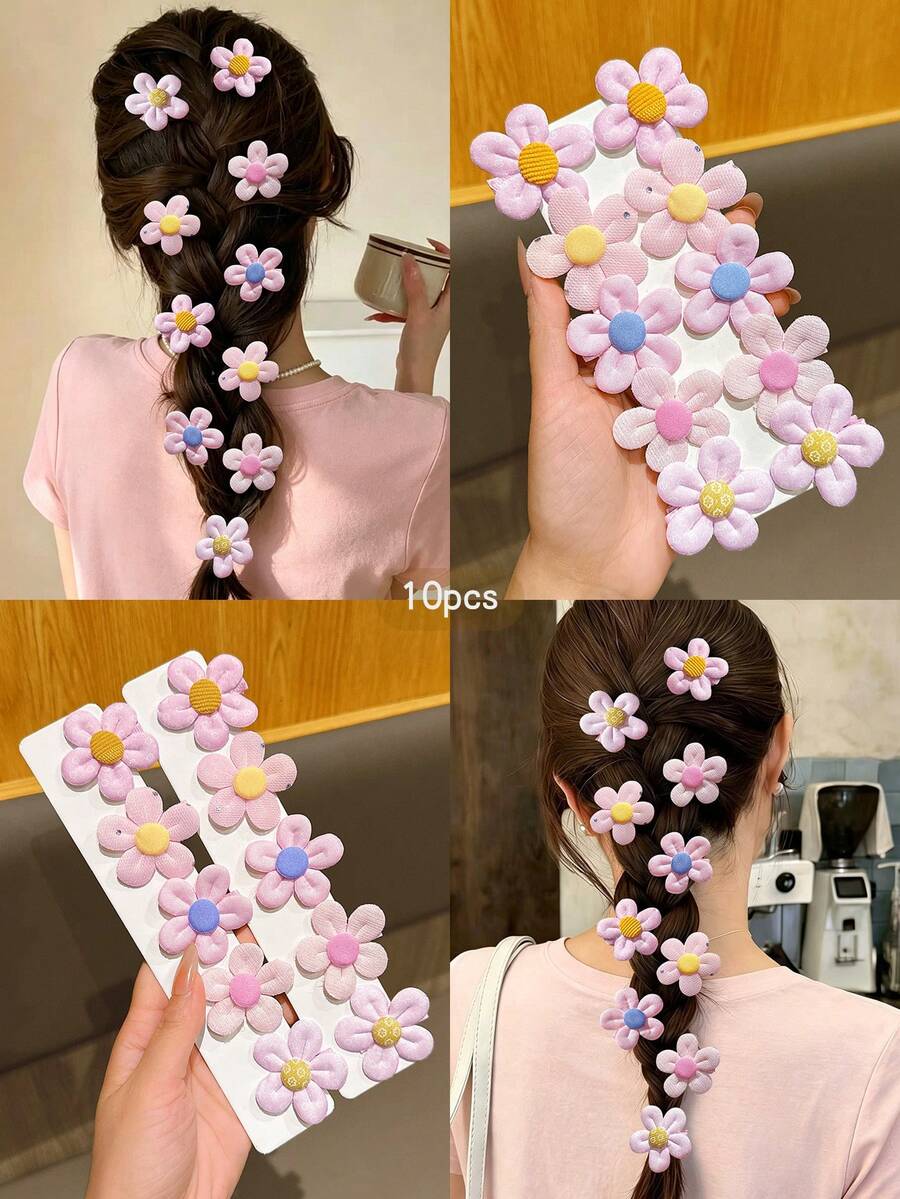10pcs Pink Floral Hair Clips For Daily Decoration