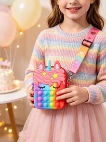 Unicorn Crossbody Purse For Girls, Rainbow Silicone Pop Bubble Sensory Toy Shoulder Bag,Adjustable Strap, Birthday Christmas Party Gift For Kids - Multicolor - View 2