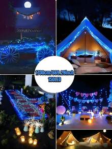 1件裝戶外太陽能燈串，300/200/150/100/50LED，防水仙女燈，8種照明模式，太陽能銅線燈串，DIY串燈，適用於花園、露台、庭院、婚禮、露營、派對、陽台、圍欄、萬聖節、樹木、聖誕派對裝飾 - 黑色 - 查看 42