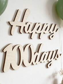 1組木製 Happy 100 Days 牆面字母裝飾牌，原木鏤空牆飾，寶寶百日慶祝 Baby Shower 背景掛飾用品 - 彩色 - 查看 5