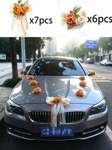 13件大朵玫瑰花（附吸盤）汽車裝飾，適用於婚禮後視鏡裝飾、緞帶禮品、居家婚禮派對走道椅背裝飾 - 13pcs車花 - 查看 14