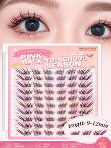 WANPIN WAN PIN School Girl 10-Row Large Capacity Cluster False Eyelashes, 9-12mm C Curl Natural Slim Style, Mixed Length Segmented Lashes, 3D Voluminous Layered Design, Glue-Free Option, Easy To Wear, Suitable For Daily Eye Makeup - C - View 1