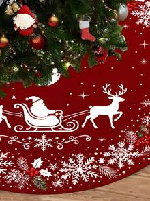 1/100Pcs Christmas Tree Skirt, Christmas Theme Santa Claus & Reindeer Red, Round Base, 60/90CM Diameter Optional; Suitable For Winter Party And Home Holiday Decoration, Ideal Christmas Tree Decoration - Multicolor - View 7