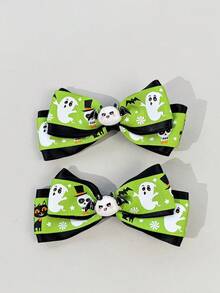 2pcs Women's Holiday Limited Cartoon Ghost Bow Hair Clips, Halloween Carnival, Outfit Cosplay Versatile Alligator Hair Clips, Multiple Colors Available - Multicolor - View 5
