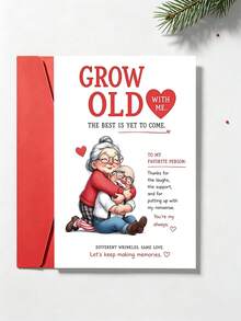 1pc Sweet Romantic Anniversary Card With Envelope, "Grow Old With Me The Best Is Yet To Come", Heartfelt Greeting Card For Husband Wife Spouse, Couple Wedding Valentine Gift, Blank Inside - A - View 2