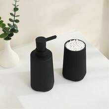 Striped Bathroom Accessories 2 Pieces Set: Soap Dispenser And Toothbrush Holder Storage Set - Multicolor - View 6