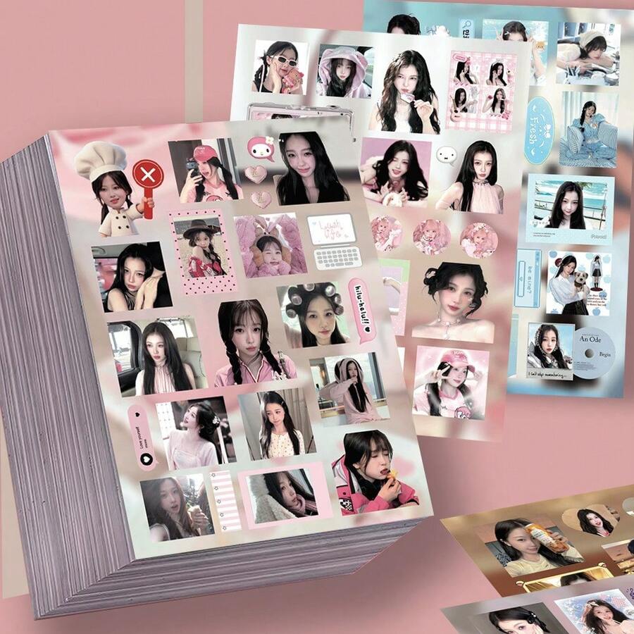 8pcs Yu Shiqie Film Stickers, Cute Inner Entertainment Star Pomegranate Planner Stickers, Waterproof - Multicolor - View 1