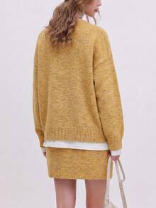 Women's New Autumn/Winter Minimalist Zip-Up Cardigan Sweater And Skirt 2 Pieces Set - Ginger - View 2