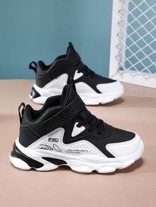 Big Kids - Student New Style - Hook And Loop Closure - Leather Basketball Shoes - Hot Item - Black and White - View 4