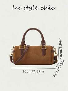 Vintage Metal Buckle Decor, Zipper Closure, Suitable For Daily Commute, Shopping, Dating, Short Trips, Social Events, Multi-Use Cylinder Small Bag, Crossbody, Shoulder, Handbag - Brown - View 2
