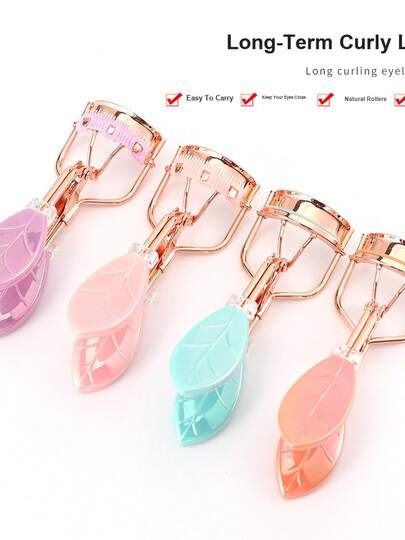 1pc Leaf Handle Eyelash Curler With Comb, Natural Curl, Snug Fit, No Pinching, Wide Angle Makeup Tool