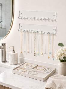 Wall-Mounted Acrylic Jewelry Organizer (1- Or 2 Pieces Set With 12 Hooks) - Suitable For Necklaces, Earrings, Rings, And Bracelets; Decorative And Space-Saving - View 4
