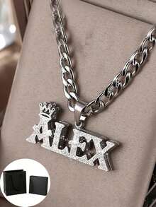A Set New Customized Name Jewelry,18k Gold Stainless Steel Love Crown Pendant,Engravable Characters, Teen Bracelet Necklace Set,Back To School Fashion - Frosted Necklace - View 14