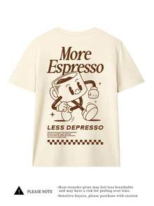 更多 Espresso Coffee Club 图案宽松圆领短袖 T 恤，女士休闲夏季 - 杏色 - 查看 3