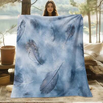 Soft Feather Print Fleece Blanket Coastal Nautical Stripes Quick-Dry Beach & Home Blanket – Premium Artistic Style