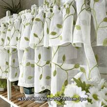 1pc Pastoral Style Green Leaf Print Double Layer Sheer Curtain, Semi-Transparent Pleated Coffee Curtain, Rod Pocket Kitchen Window Short Curtain, Bathroom Dust-Proof Privacy Small Curtain - Green - View 13