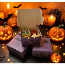 5 hộp bánh giấy cửa sổ trong suốt 4x4x2.5 inch, hộp quà Halloween phong cách tối vui nhộn in hình dơi và bí ngô, hộp giấy vuông nắp lật cho bánh mini, donut, cookie và tráng miệng tiệc - Nhiều màu - Xem 10