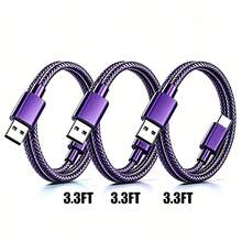 3pcs USB Type C Fast Charging Cable, 3.3ft/6.6ft/9.9ft, USB-A To USB-C Fast Charging Data Cable, Compatible With Android Phones, And Other Android Phones And Type-C Devices, Suitable For Travel/Office Desk Accessories/Car Accessories/Cruise/Indoor/Outdoor, Compatible With IPhone Charger, Purple - Purple - View 8