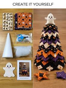 1pc DIY Halloween Quilted Fabric Tree Set, 3D Stuffed Sewing Handmade Kit, 3D Stuffed Sewing Handmade Project, Handmade Halloween Tabletop Decoration, Gift For Craft Enthusiasts - Multiple Styles - View 5