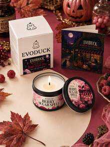 EVODUCK 1 Peça Vela de Halloween com Aroma de Algodão Doce de Amora e Marshmallow, 3oz Mini Fofa Rosa com Caixa de Presente, Cartão de História, Vela em Lata para Quarto, Mesa, Decoração de Ambiente, Lembrancinhas Kawaii para Festa, Design Assustador e Fofo de Gato Preto e Abóbora, Presentes de Outono para Adolescentes, Mulheres, Fragrância para Casa - Velas de Halloween - Visão 4