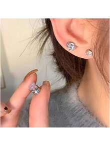 2件/組時尚圓形人造水晶耳釘，時尚飾品 - 彩色 - 查看 4