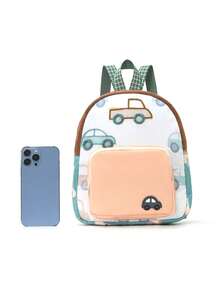 1pc Cute Car Embroidery Backpack, Lightweight Children School Bag, Cartoon Design, Perfect For Daily Outings, Kindergarten, Preschool And Family Trips - Multicolor - View 4