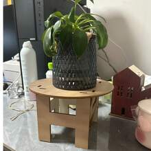 2D Flat Mini Wooden Plant Stool, Small Round Flower Pot Stand Suitable For Indoor And Outdoor, Decorative Display Rack Suitable For Flower Pots, Living Room, Yard Or Balcony High Wooden Base No Electricity Required - A - View 6