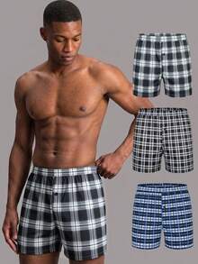 3 Packs Men's Long Underwear, Made Of Smooth Polyester Fabric, And Men's Shorts With Button Placket, Suitable For Daily Wear And Vacation - Multicolor - View 2