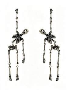 3pcs Halloween Dark Gothic Punk Skull Earrings & Necklace Set, Includes Skull Dangle Earrings And Skull Palm Spliced Necklace, Suitable For Halloween Party, Rock Music Festival And Subculture Themed Looks, Wearing The Set Enhances Visual Impact, Eye-Catching Accessories, Perfect Gift For Gothic Lovers (Necklace Color Is Gunmetal Black) - Multicolor 3 - View 6