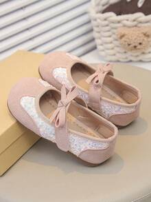 Pink Sequin Bow Mary Jane Princess Shoes For Girls - Baby Pink - View 1