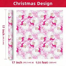 1 Roll Of Christmas Gift Wrapping Paper Featuring A Santa Claus Head Pattern In Pink Tones;Perfect For Christmas Gift Wrapping,Holiday Party Decor,Home Festive Decoration,DIY Craft,Festive Favour Wrapping Dimensions: 43 Cm X 300 Cm. - A - View 9