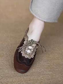 Vintage Red Versatile Hook & Loop Mary Jane Shoes Women Spring New Leather Casual Round Toe Flat Shoes,Ballet Flats - Brown - View 7