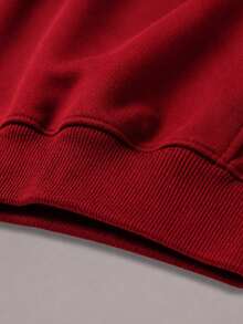 Solid Color Round Neck Sweatshirt For Men, 240g Pure Cotton, Basic Casual Long Sleeve Pullover For Daily Wear - 紅色3 - 查看 5