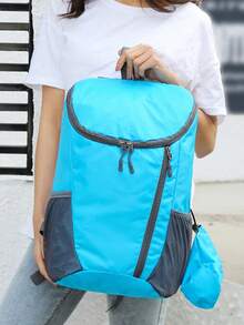 1pc Portable Multi-Function Sports Backpack, Foldable Lightweight Waterproof Nylon Storage Bag For Men Outdoor Camping Hiking Travel - Baby Blue - View 2