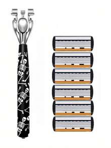Men's Manual Shaving Kit - Ultra-Sharp 6-Blade, Replaceable Razor Head, Ergonomic Handle Design, Perfect Gift For Father's Day And Birthday, Reusable With Replacement Blades, Essential For Precise And Smooth Shaving (Gift Box Not Included), Halloween, Christmas - Multi-color - View 16