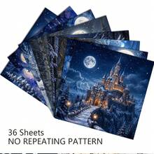36 Sheets Winter Fantasy Scrapbook Paper, 6x6 Inch Enchanted Ice Castle Craft Paper, White Peacock, Unicorn & Snow Queen Ephemera For Junk Journals, Art Collage, And DIY Cards. - Square - View 5