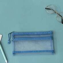Korean Style Transparent Double Layer Mesh Pencil Case Storage Bag Student Exam Portable Pencil Pouch Large Capacity Makeup Bag - Multicolor - View 5