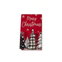 A Set Of 2 Pieces Christmas Themed Towels, Designed With Snowman And Christmas Tree Pattern Prints. Water Absorbing, Reusable, Suitable For Room Decoration, Kitchen And Bathroom Towels. Ideal Christmas Gift For Party Decoration And Home Decor. - Multicolor - View 11