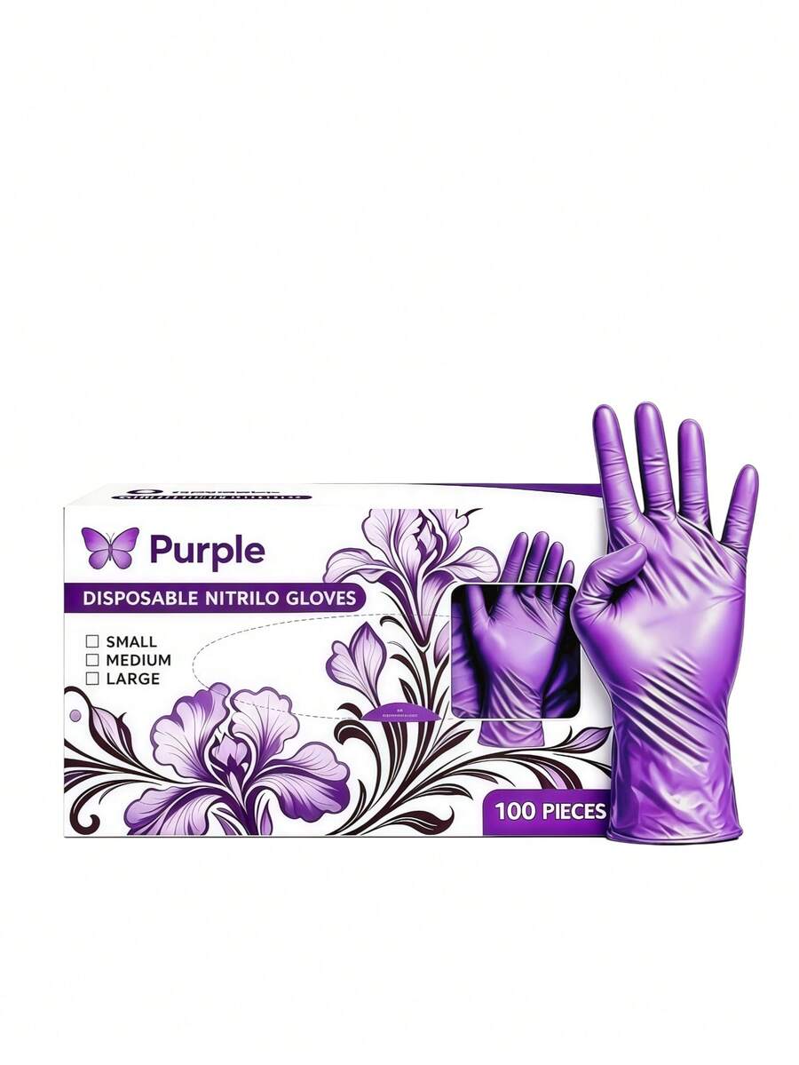 4/50/100pcs Deep Purple Heavy Duty Nitrile Gloves, Elastic Ambidextrous, Anti-Slip Textured Fingertips, Suitable For Home, Beauty Care And Daily Use, Bagged